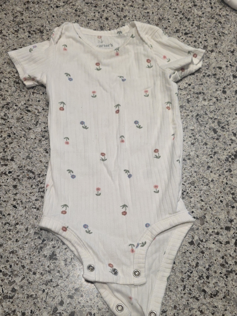 Carter's Cream Ribbed Floral Baby One-Piece with Pink Blue Green Accents